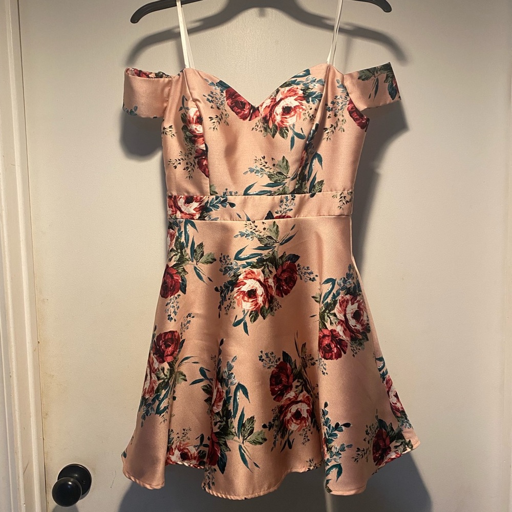 Windsor Pink Off-the-Shoulder Fit and Flare Dress